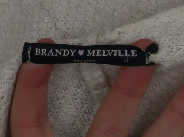 Brand and care label for Brandy Melville Women Beige Chunky-Knit Open Cardigan One Size