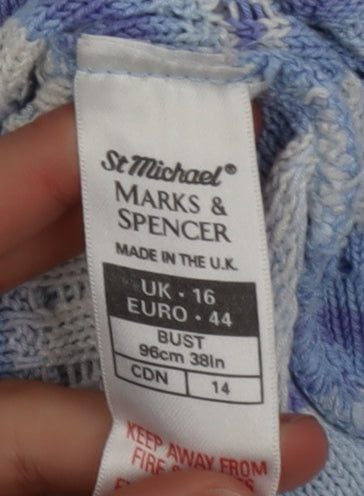 Marks and Spencer Women Blue Striped Knit Short Sleeve Top UK 16
