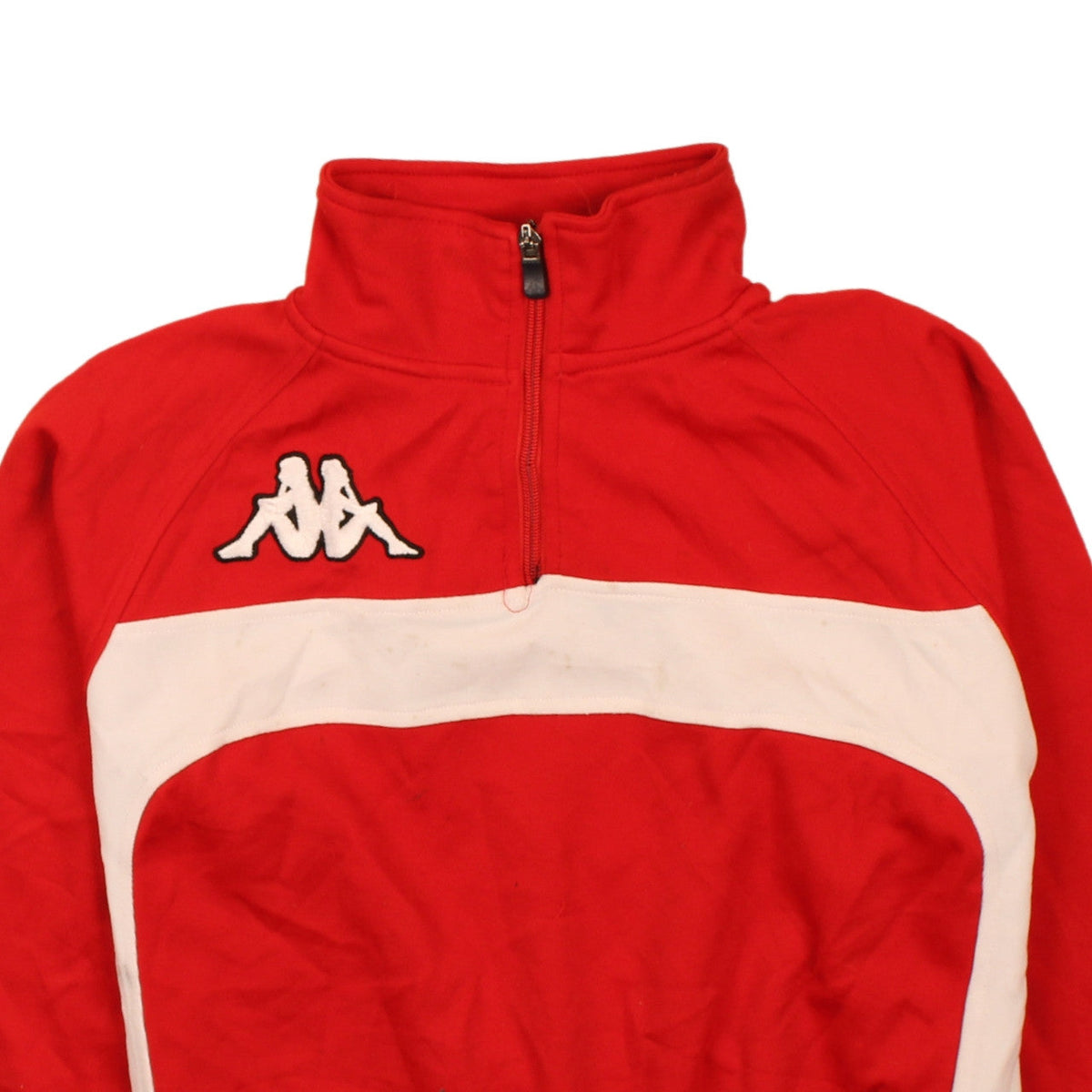 Brand and care label for Kappa boys’ red 1/4 zip colourblock sports sweatshirt size 152cm
