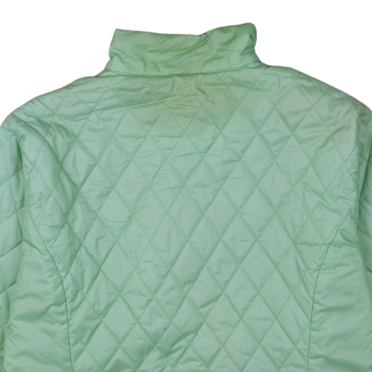 Brand and care label for L.L.Bean Women's Green Quilted Polyester Jacket, size L