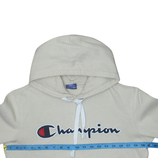 Champion Men's Beige Small Pullover Hoodie with Logo Front
