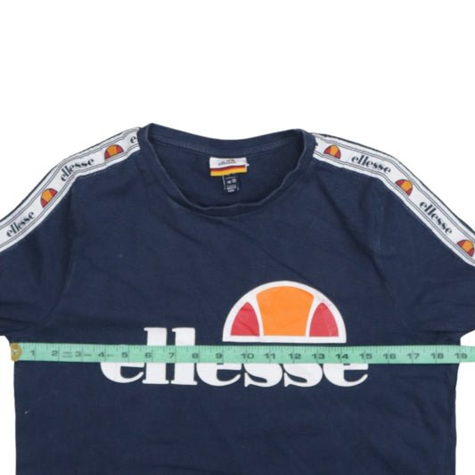Ellesse Womens Navy Blue Logo Pullover Sweatshirt UK 10 Cotton Long Sleeve