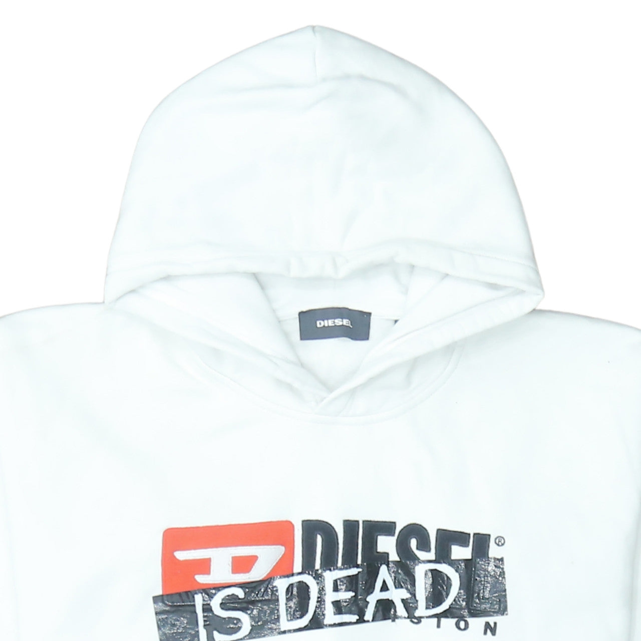 Diesel Men's White Pullover Hoodie L Graphic Print Cotton Sweatshirt