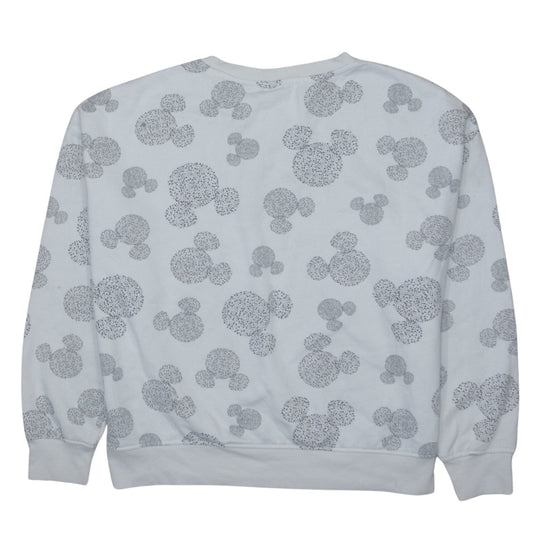 Disney Women White Mickey Print Sweatshirt UK 12/14 Crew Neck Cotton