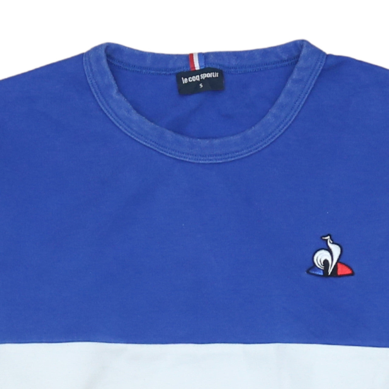 Additional view of Le Coq Sportif Men's Blue White Crew Neck Logo Sweatshirt, size S