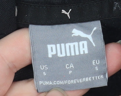 Brand and care label for Puma women’s black small pullover hoodie sweatshirt