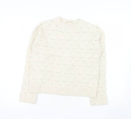 Additional front view of John Lewis girls’ ivory long sleeve jumper age 10 polyester blend