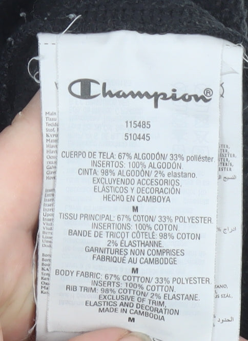 Brand and care label for Champion Women's Black 1/4 Zip Pullover Sweatshirt, size M