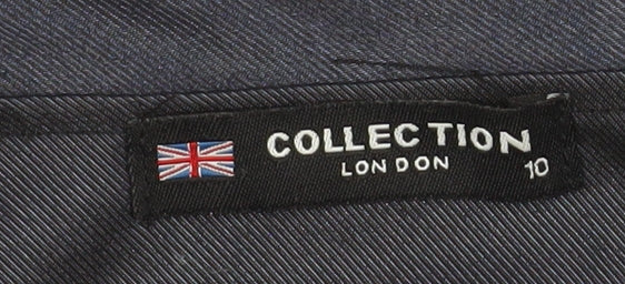 Brand and care label for Collection London Women's Blue Long Open Coatigan, size 10