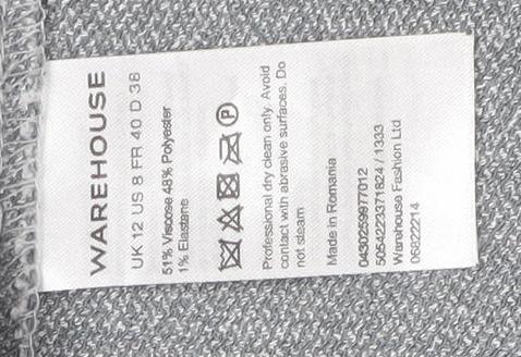 Brand and care label for Warehouse Women Grey Long Single Breasted Suit Jacket UK 12