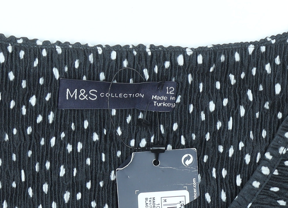 Marks and Spencer Womens Black Polka Dot Tunic Blouse Size 12