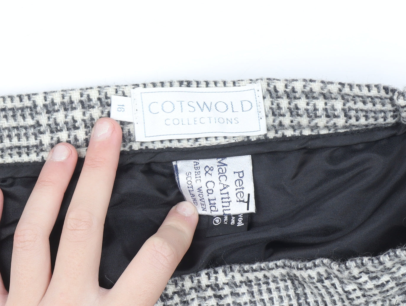 Additional view of Cotswold Collections Women’s Grey Tweed Wool A-Line Skirt, size UK 16