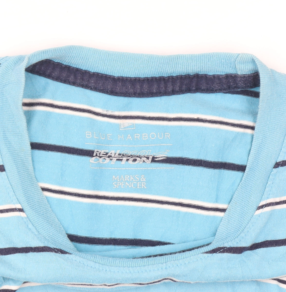 Marks and Spencer Blue Harbour Men's Blue Striped Cotton T-Shirt L