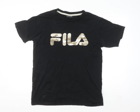 Fila Men's Black Camouflage Logo Cotton Short Sleeve T-Shirt Size S