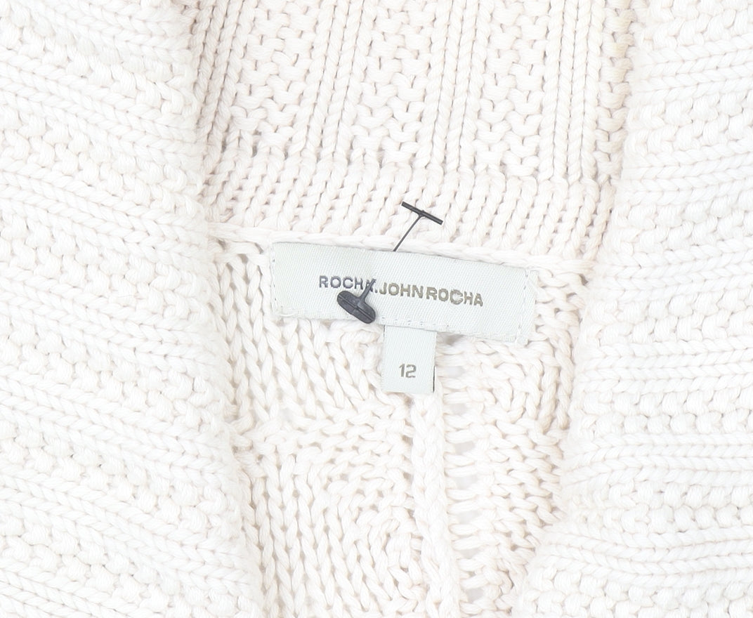 Roch John Rocha Women Ivory Size 12 Knit Short Sleeve Cardigan