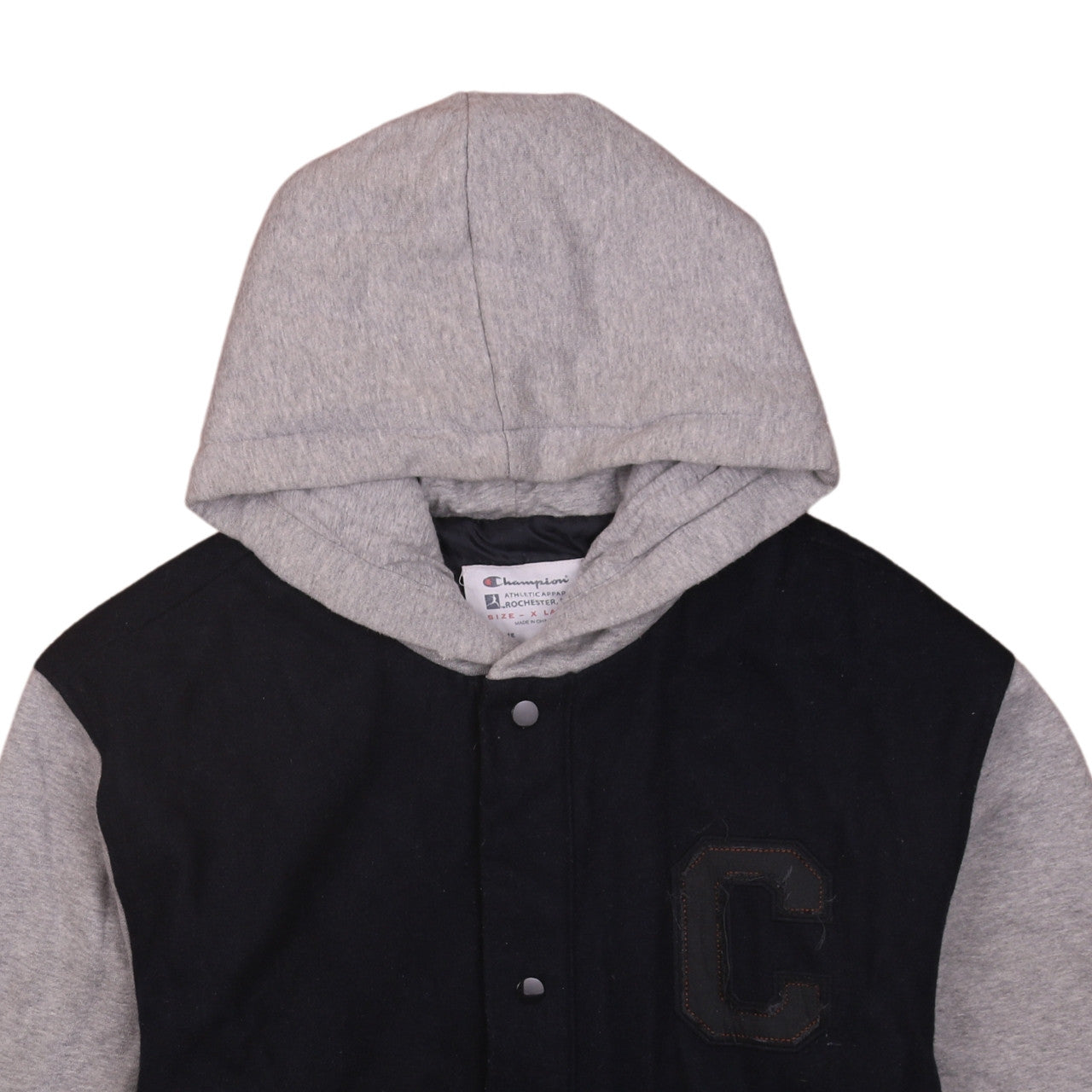 Champion Men's Black Grey XL Varsity Hoodie Jacket