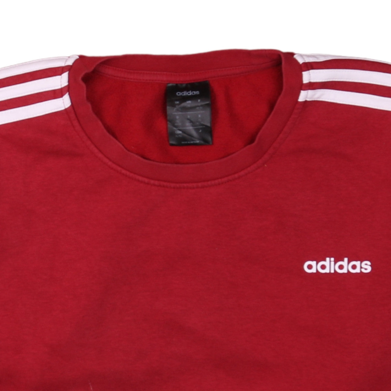 Brand and care label for Adidas Women's Red Crew Neck Pullover Sweatshirt XL Classic Logo Style