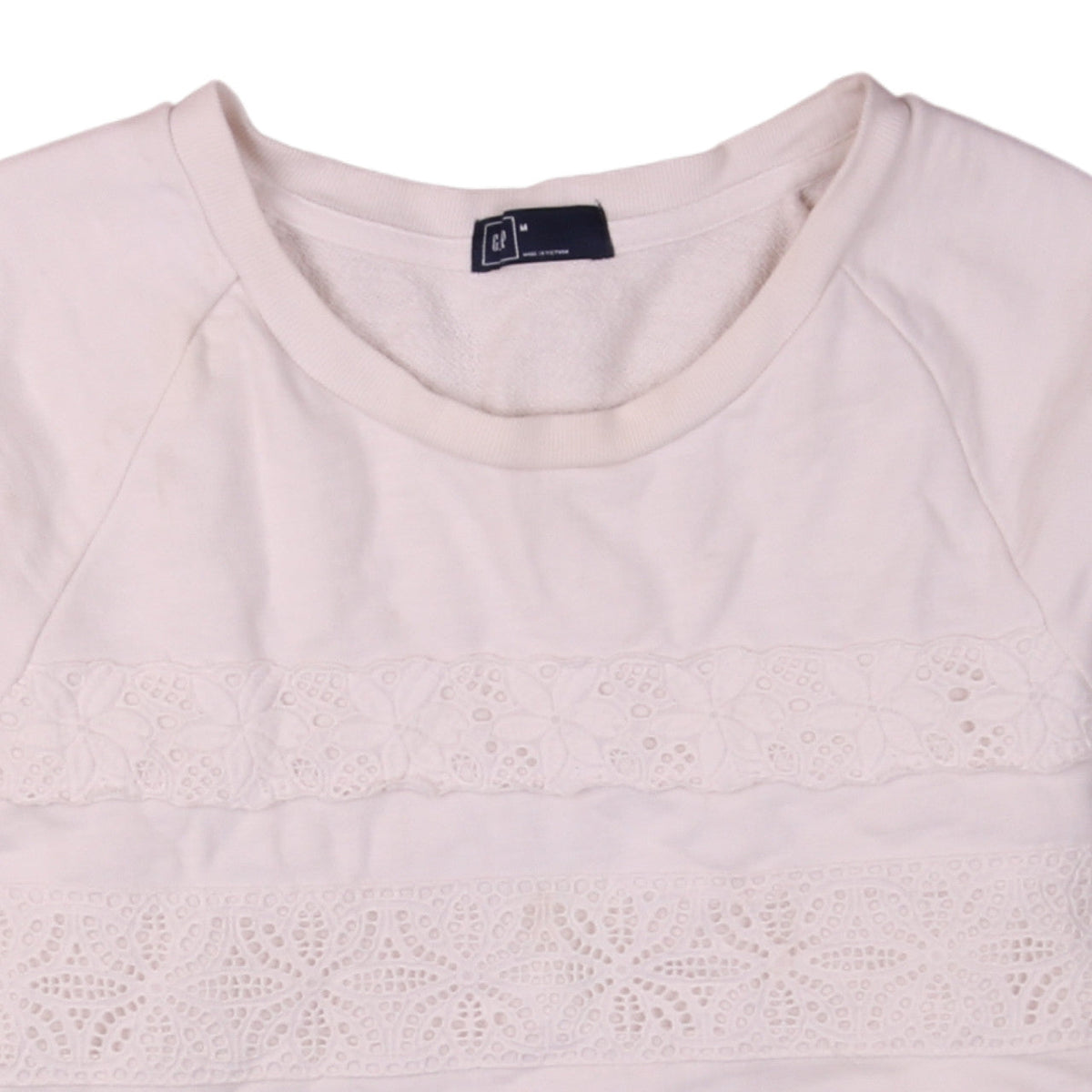 Brand and care label for Gap Women Ivory Lace Panel Pullover Sweatshirt M