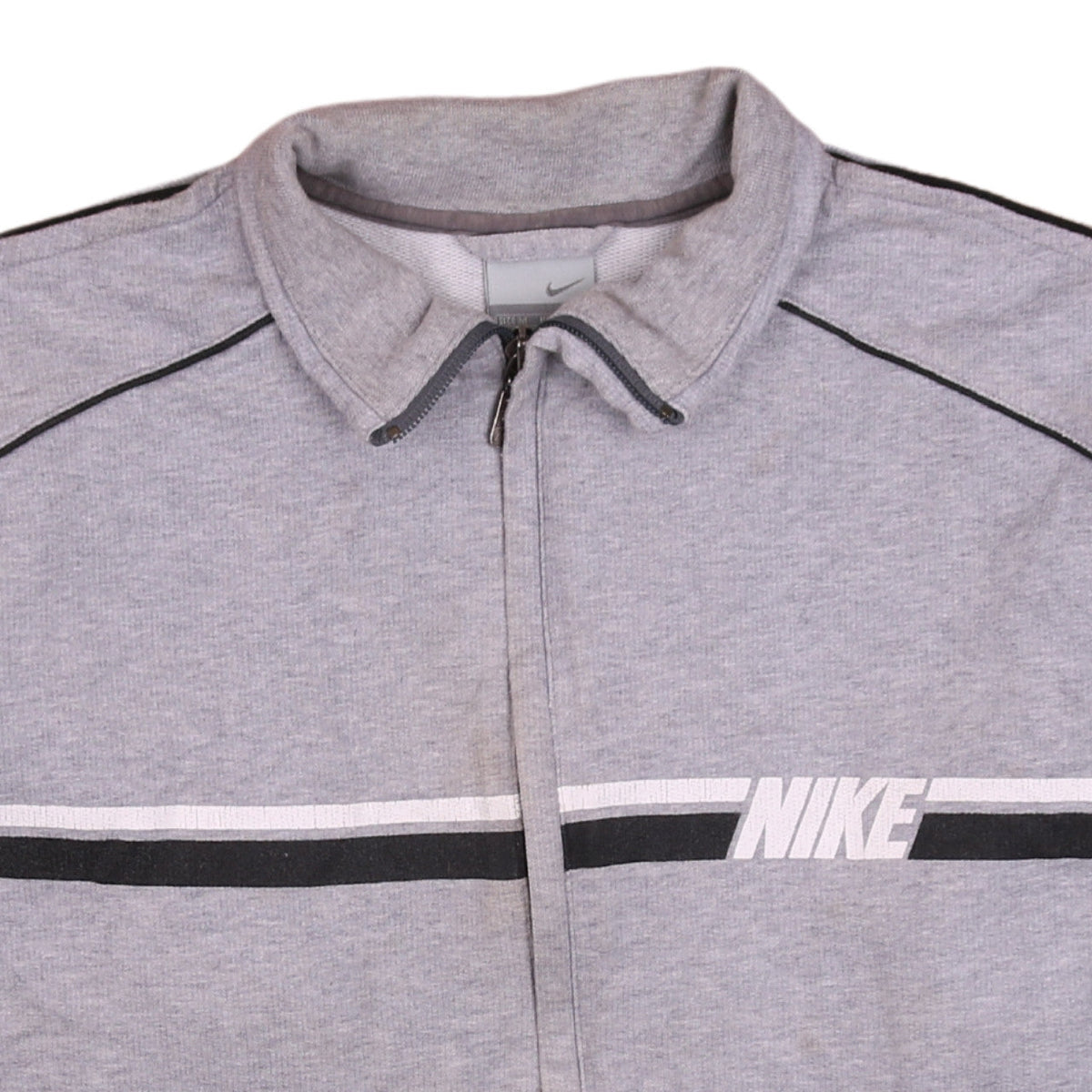 Brand and care label for Nike Men's Grey Full Zip Collared Sweatshirt, size M
