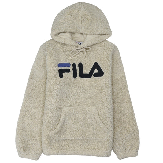 FILA Women Beige Pullover Hoodie Sherpa Fleece Small Winter Casual