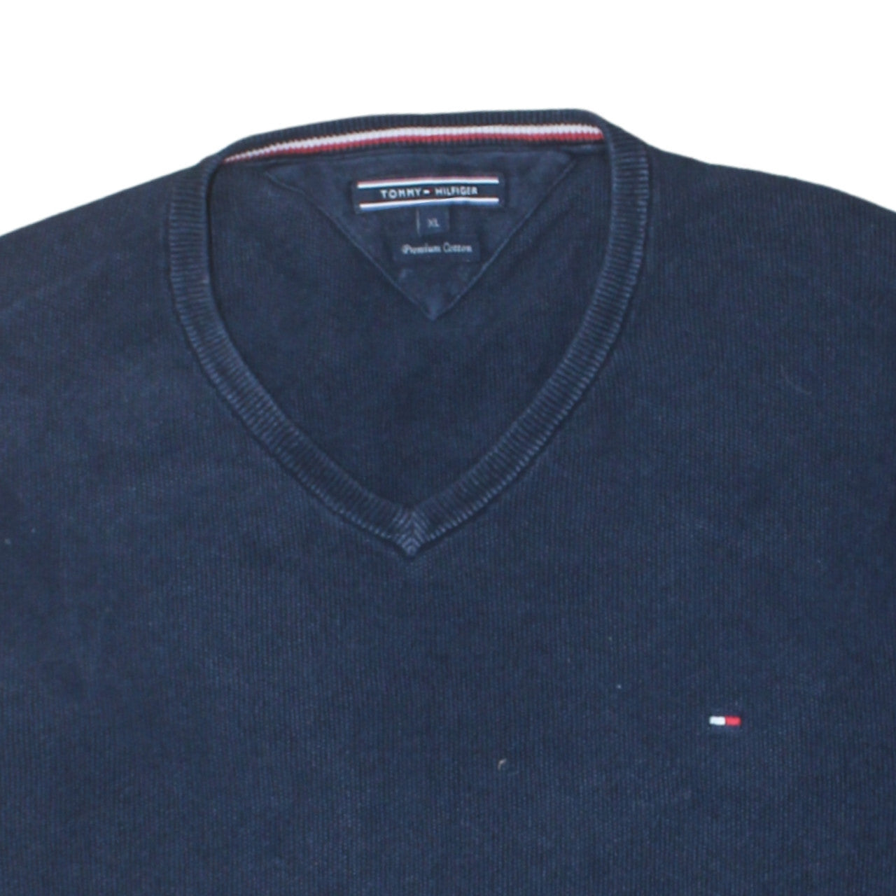 Tommy Hilfiger Men's Blue V-Neck Cotton Pullover Jumper XL