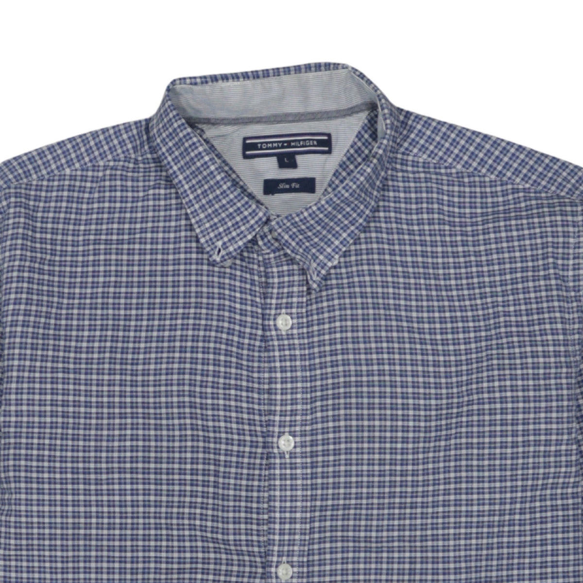 Additional view of Tommy Hilfiger Men’s Blue Check Slim Fit Long Sleeve Cotton Shirt L