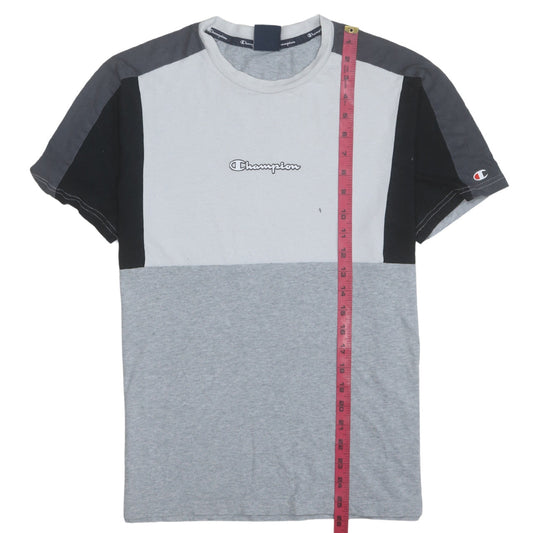 Champion Men's Grey Colourblock Logo Crew Neck Cotton T-Shirt M