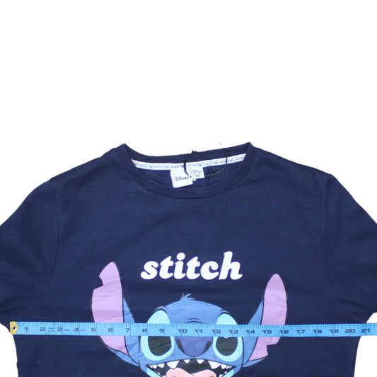 Disney Womens Navy Blue Stitch Sweatshirt Size S 10/12 Crew Neck