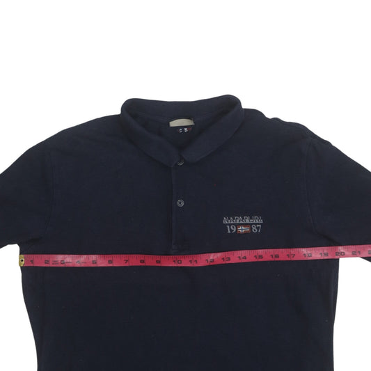 Napapijri Men's Blue Long Sleeve Cotton Polo Shirt Size L