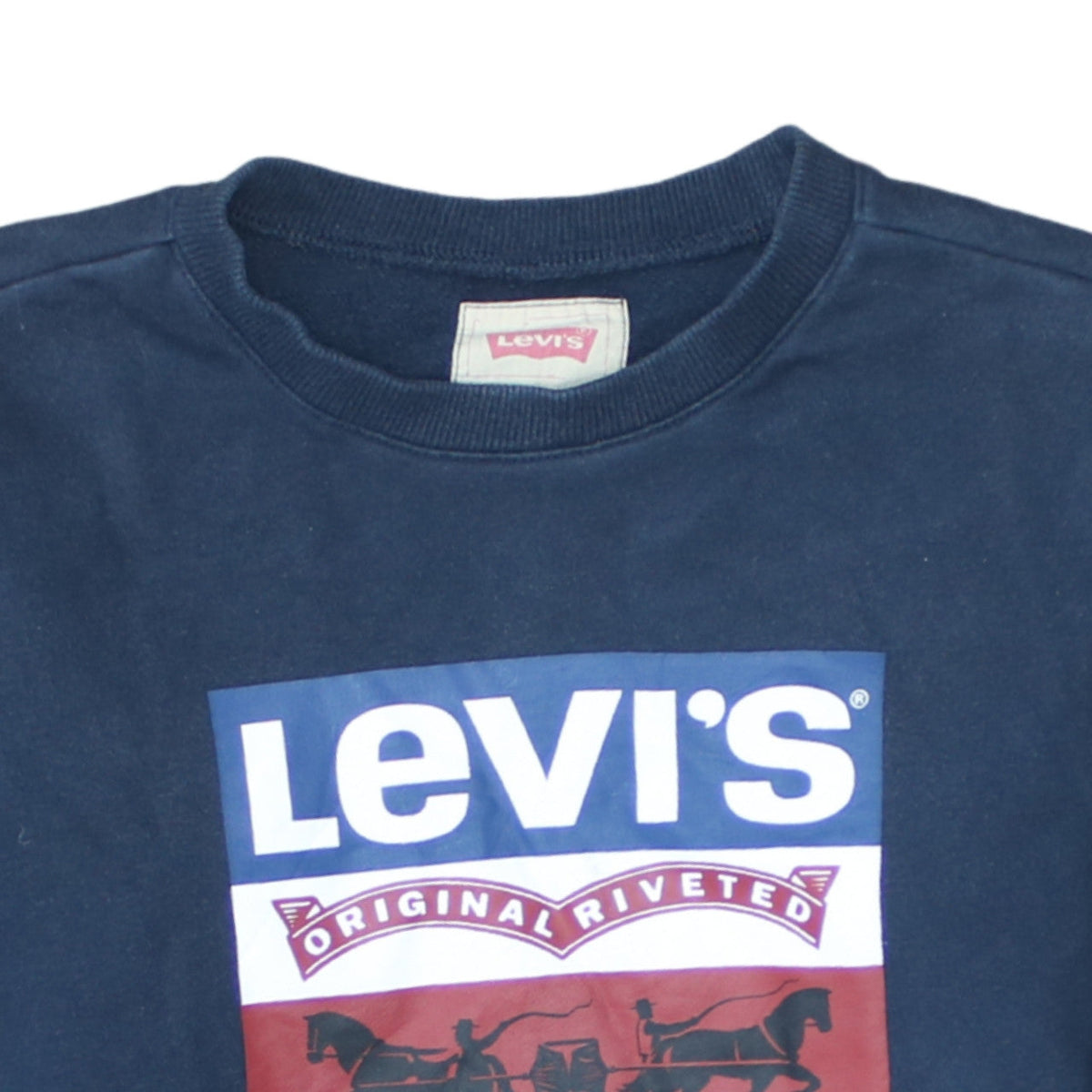 Additional view of Levi's women’s navy blue logo crew neck sweatshirt, size UK 12
