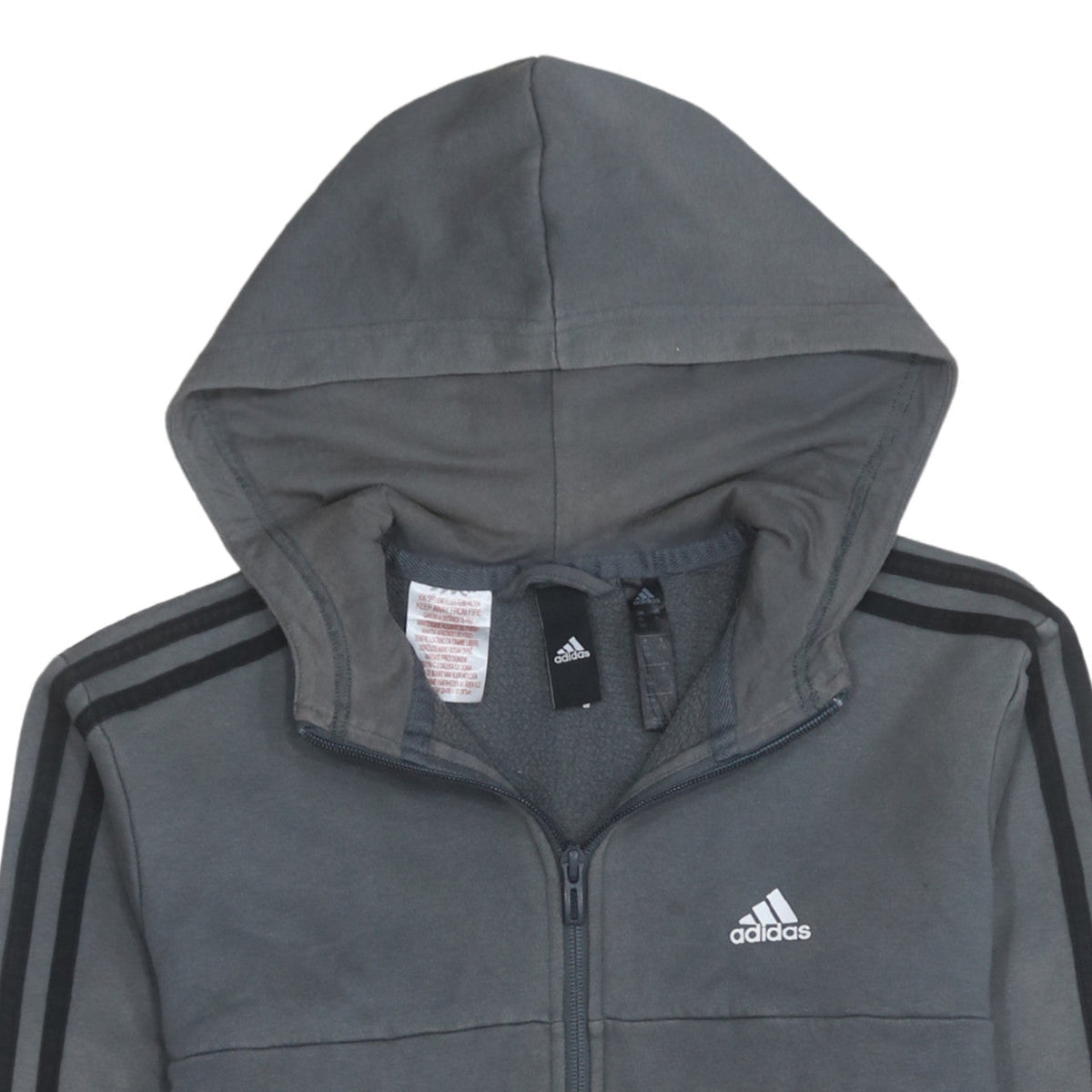 Additional view of Adidas boys’ grey full zip hoodie, size 10-11, years fleece lined sportswear