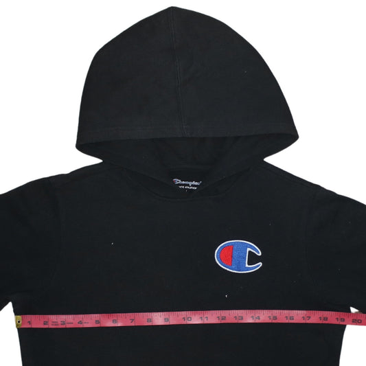 Champion Boys Black Pullover Hoodie L Cotton Blend Logo Athletic Sweatshirt