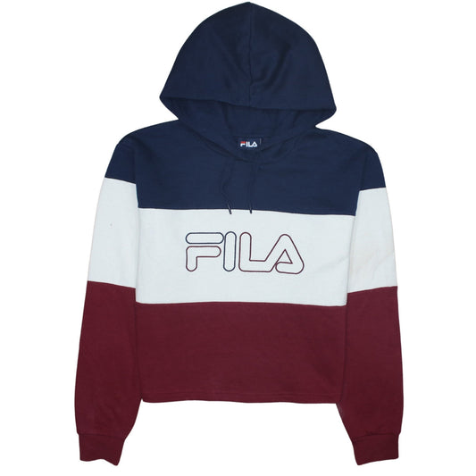 Fila Women’s Navy White Burgundy Colourblock Cropped Hoodie Size L