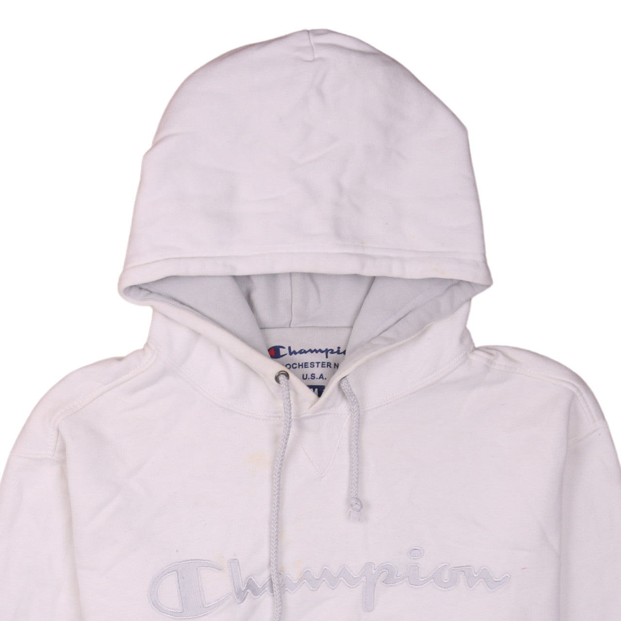 Champion Men's White Pullover Hoodie Medium Embroidered Logo