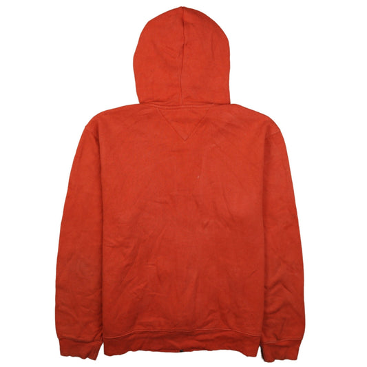 Tommy Hilfiger Mens Orange Full Zip Hoodie L Embroidered Logo Fleece