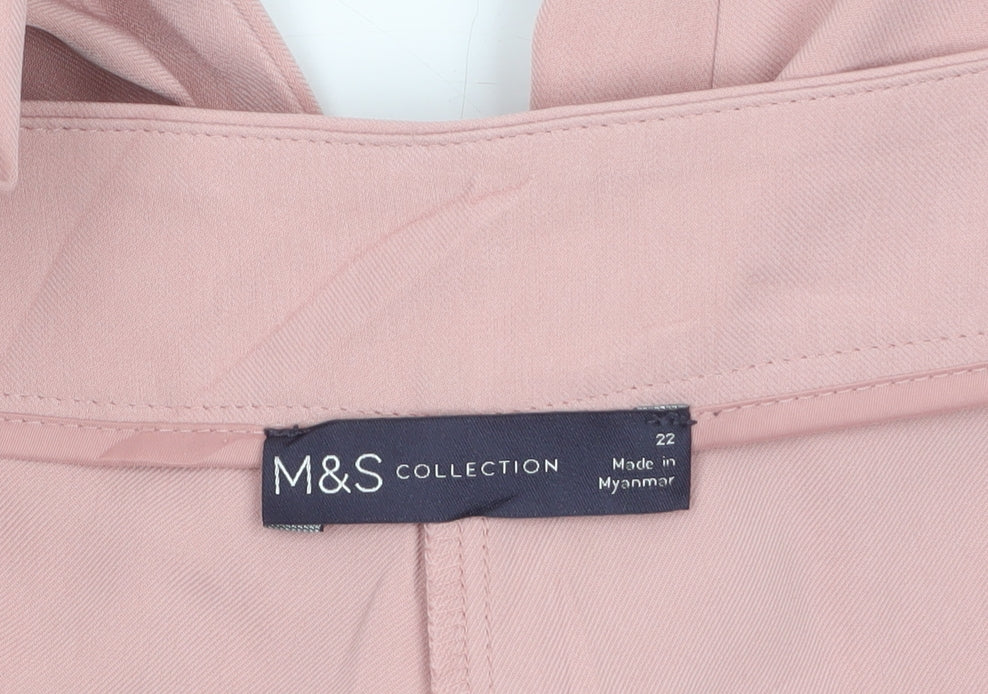 Marks and Spencer Women Pink Wide-Leg Pleated Trousers Size 22