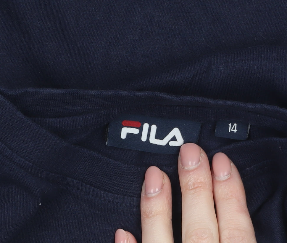Additional view of Fila women’s blue logo crew neck cotton t-shirt, size UK 14