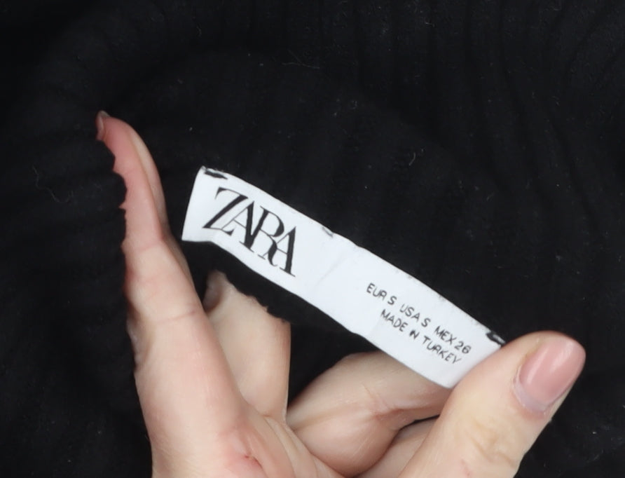 Brand and care label for Zara Women Black Roll Neck Cropped Ribbed Knit Jumper, size S