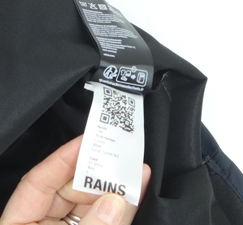 Rains Women's Navy Long Waterproof Rain Coat Jacket L