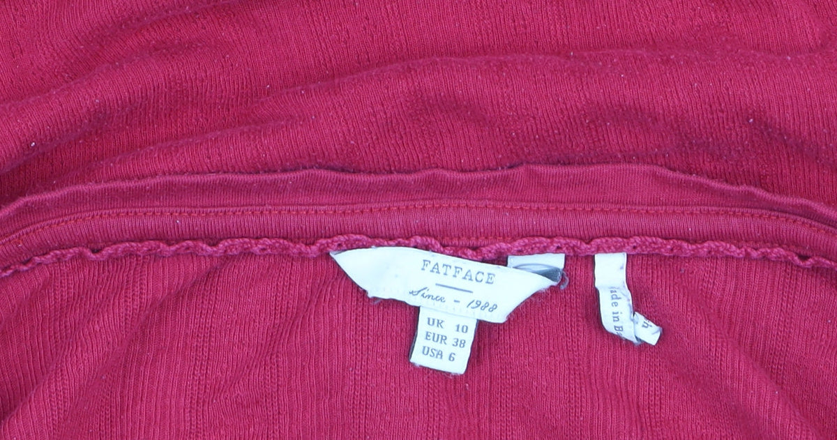 Additional view of FatFace Women’s Red Long Sleeve Button Scoop Neck Cotton T-Shirt UK 10