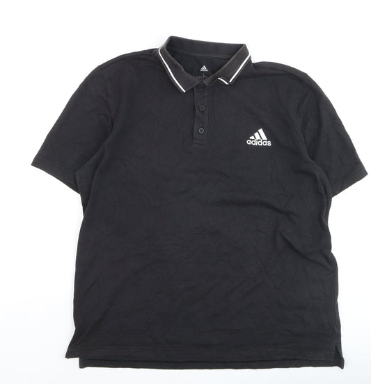 Adidas Men's Black L Sports Polo Shirt Cotton Blend Logo