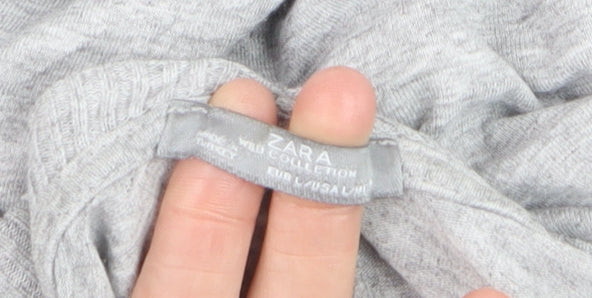 Brand and care label for Zara Women Grey V-Neck Relaxed Knit Long Sleeve Top L