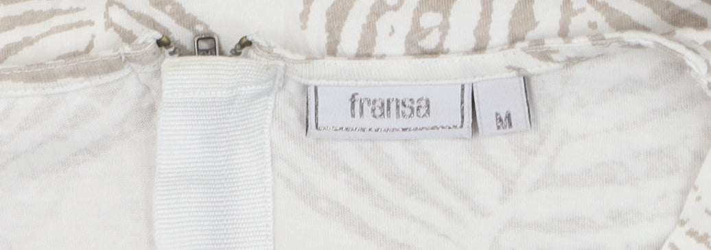 Additional view of Fransa Women Beige Leaf Print Cotton Short Sleeve T-Shirt M