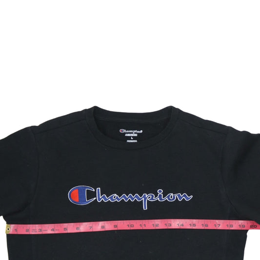 Champion Boys Black Pullover Sweatshirt L Embroidered Logo Crew Neck