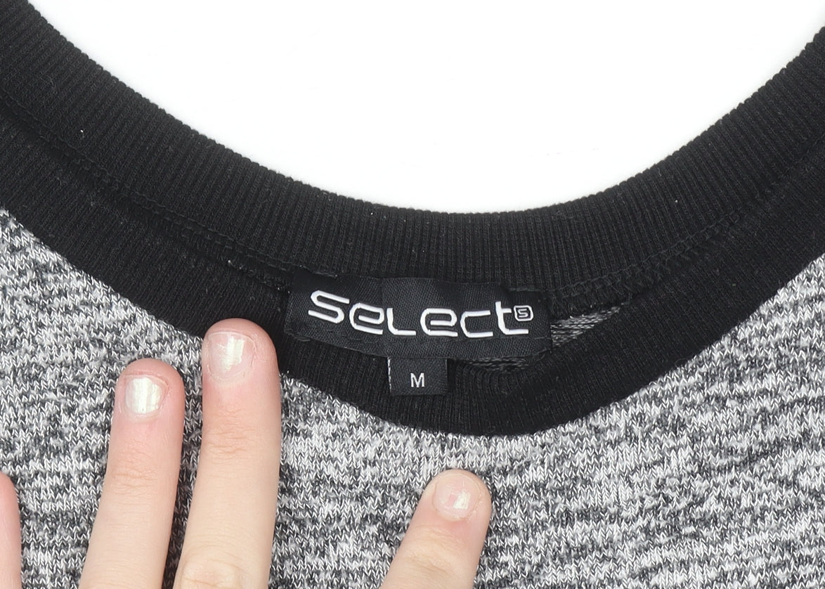 Brand and care label for Select women’s grey knit zip detail raglan jumper, size M