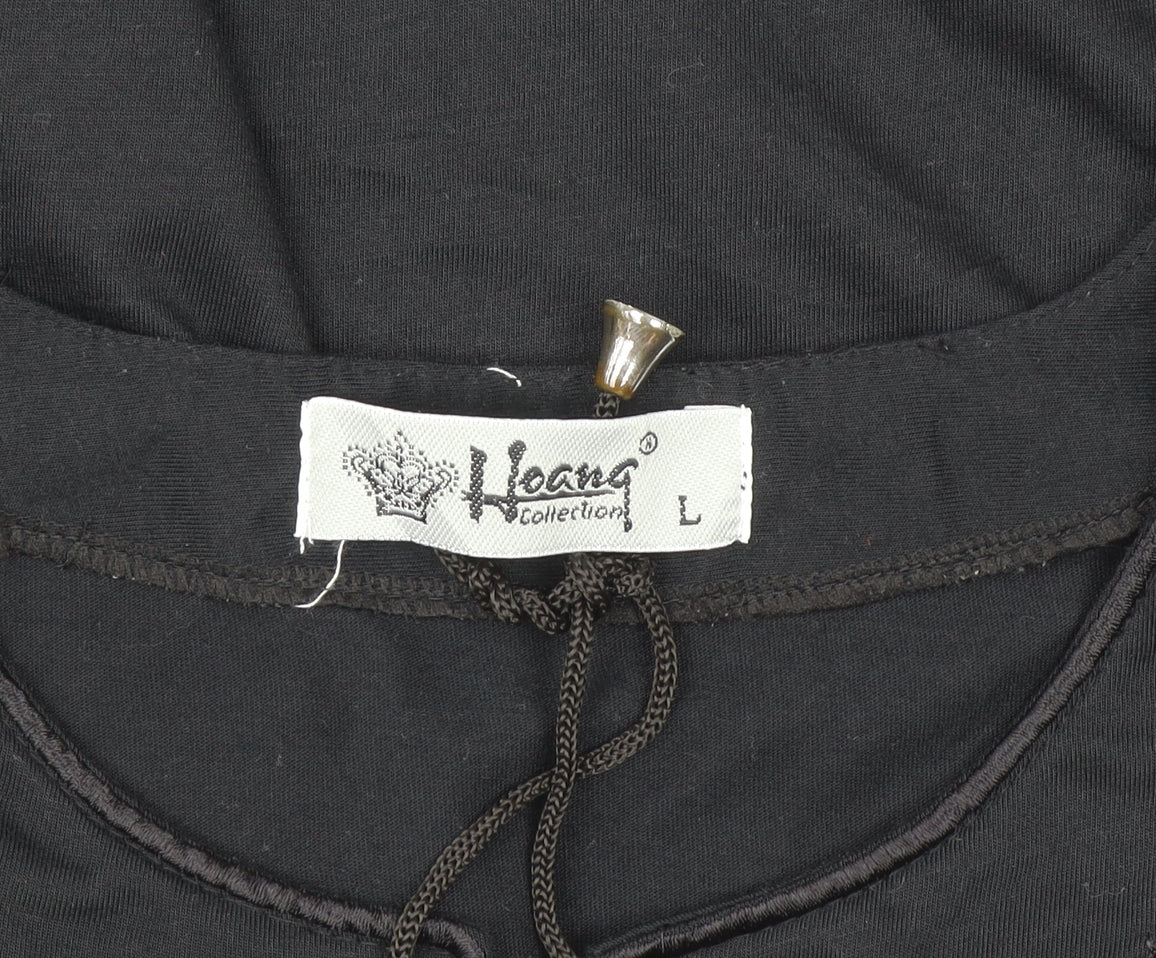 Additional view of Hoang Collection Women's Black Cotton Blend Lace Up Tunic T-Shirt L