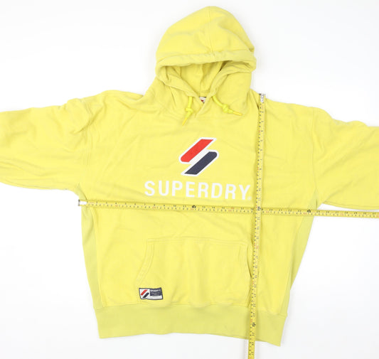 Superdry Womens Yellow Pullover Hoodie Size M Cotton Blend