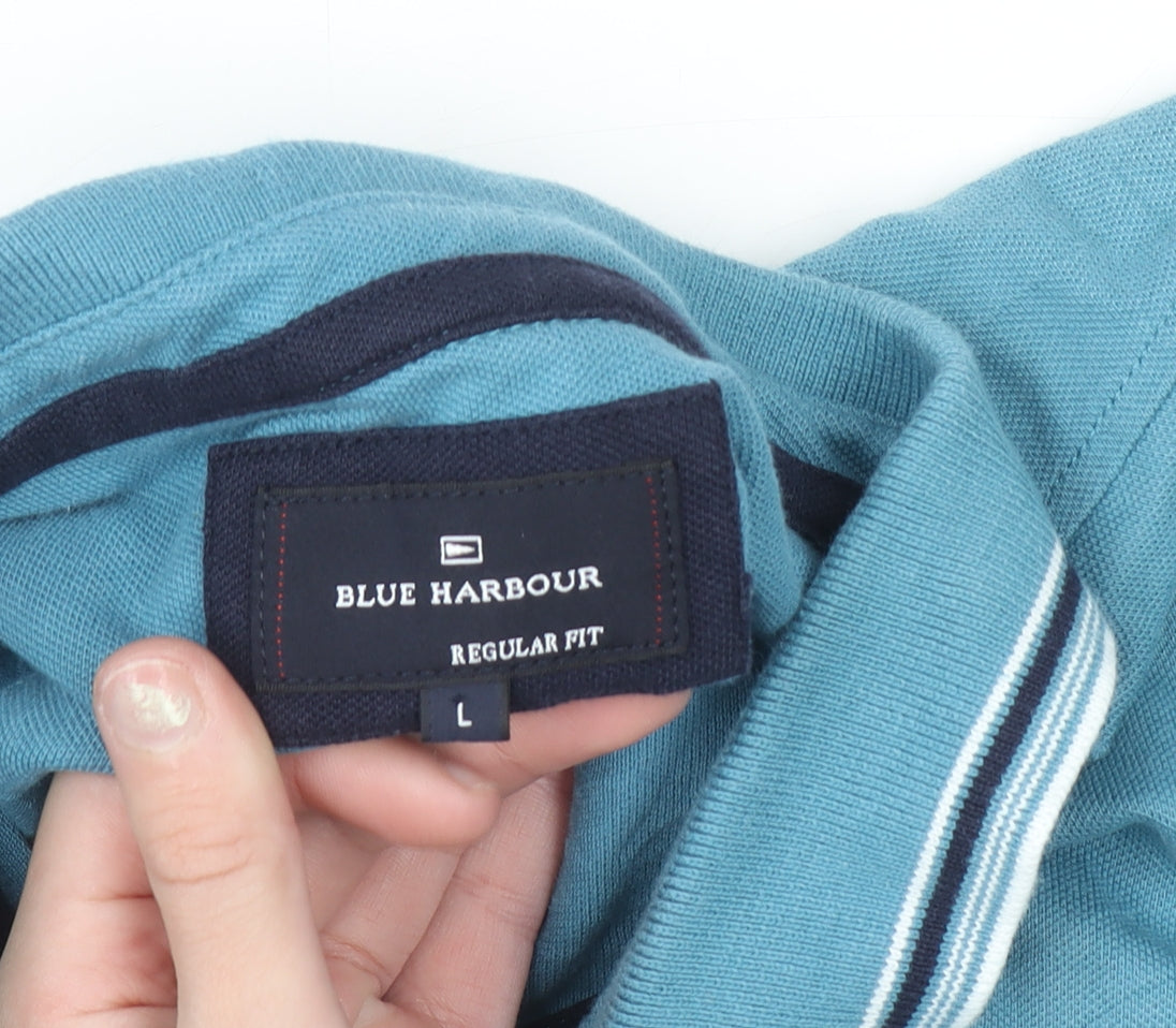 Marks and Spencer Blue Harbour Men's Blue L Regular Fit Polo Shirt