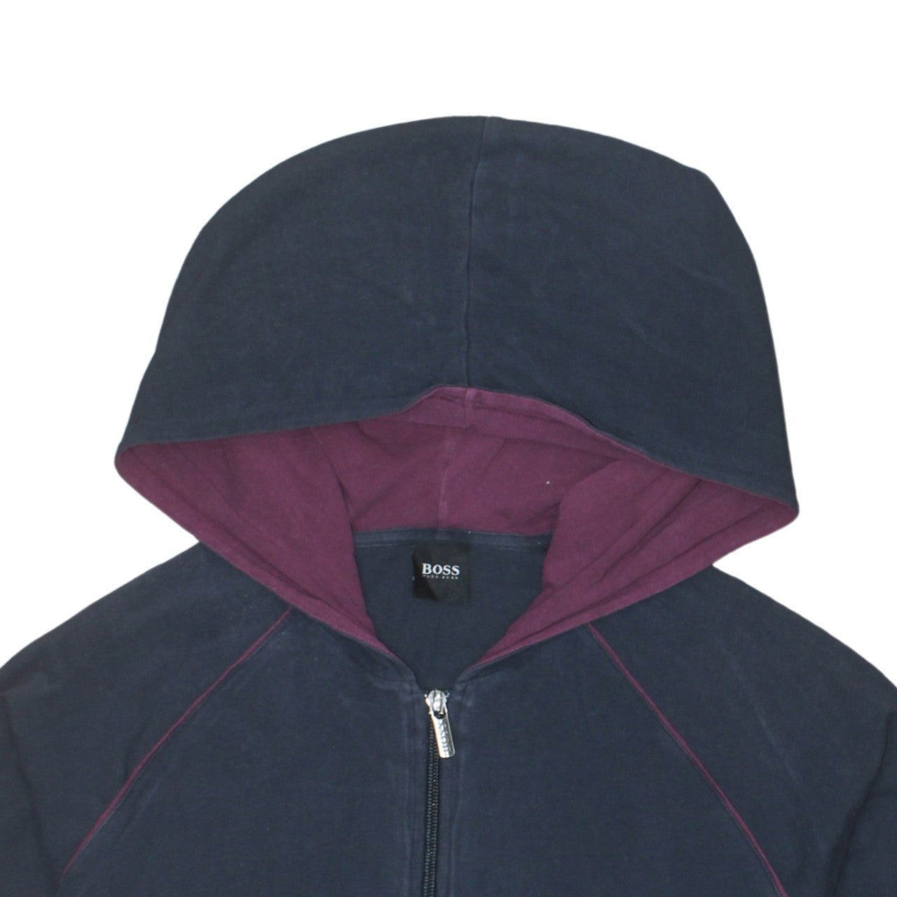 Additional view of Hugo Boss women’s navy full zip hoodie, size L, cotton blend