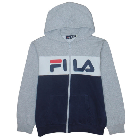 Fila Womens Grey Blue Full Zip Hoodie Size 16 Classic Logo Design
